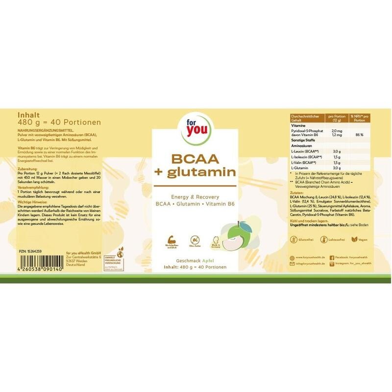 FOR YOU BCAA+glutamin Energy & Recovery Apfel Plv.