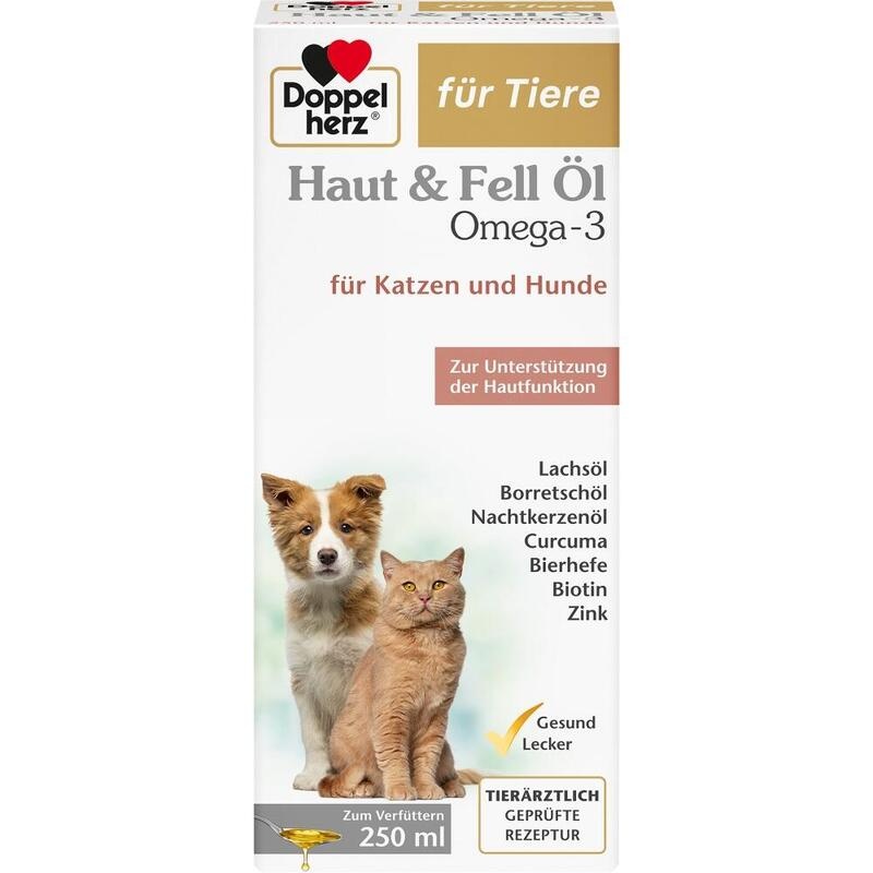 DOPPELHERZ für Tiere Haut&Fell Öl f.Hunde/Katzen