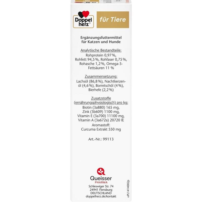 DOPPELHERZ für Tiere Haut&Fell Öl f.Hunde/Katzen