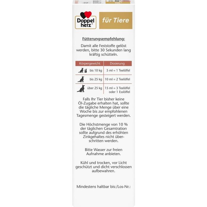 DOPPELHERZ für Tiere Haut&Fell Öl f.Hunde/Katzen