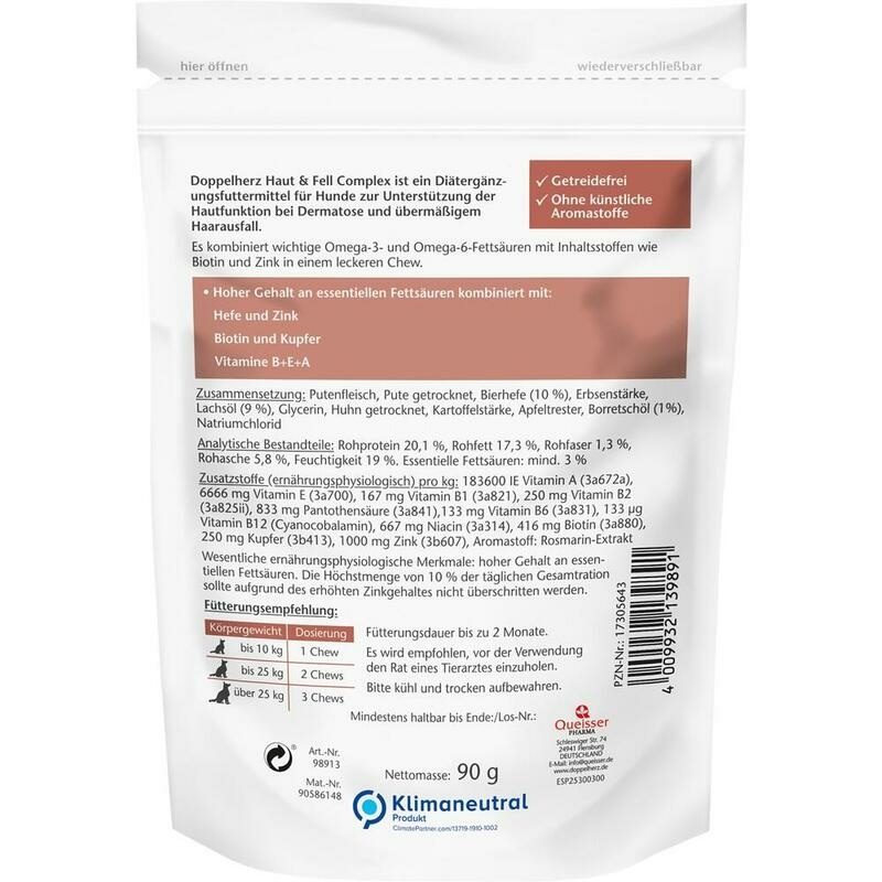 DOPPELHERZ für Tiere Haut&Fell Compl.Chews f.Hunde