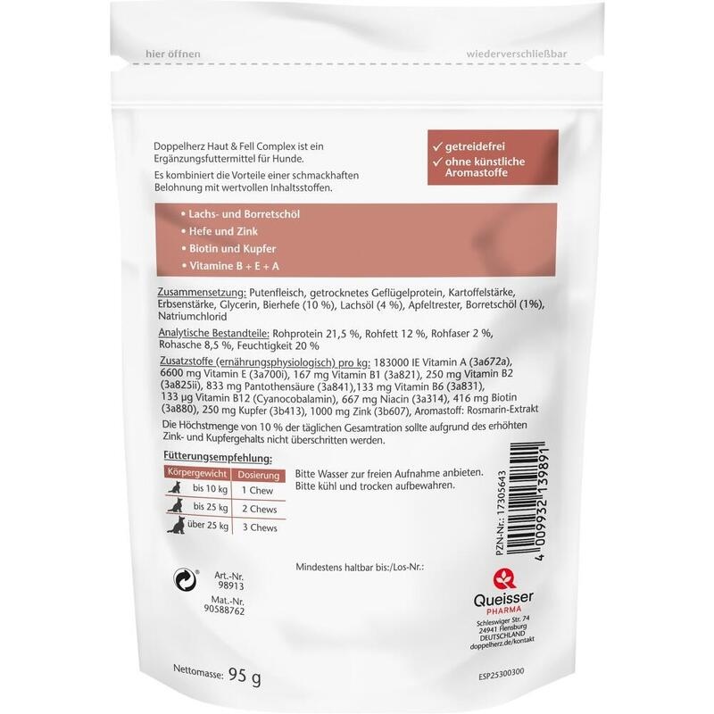 DOPPELHERZ für Tiere Haut&Fell Compl.Chews f.Hunde