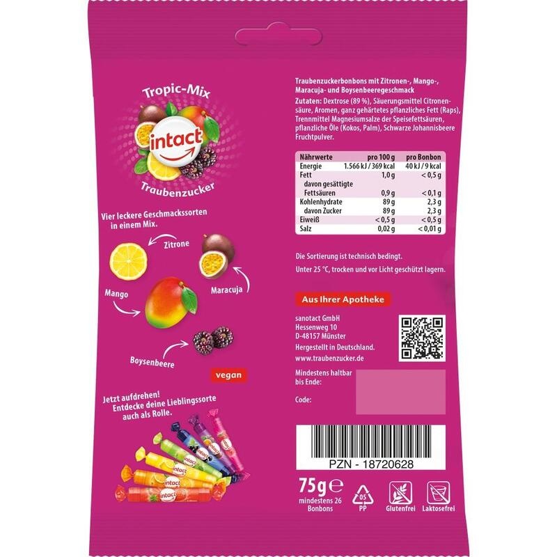 INTACT Traubenzucker Beutel Tropic-Mix